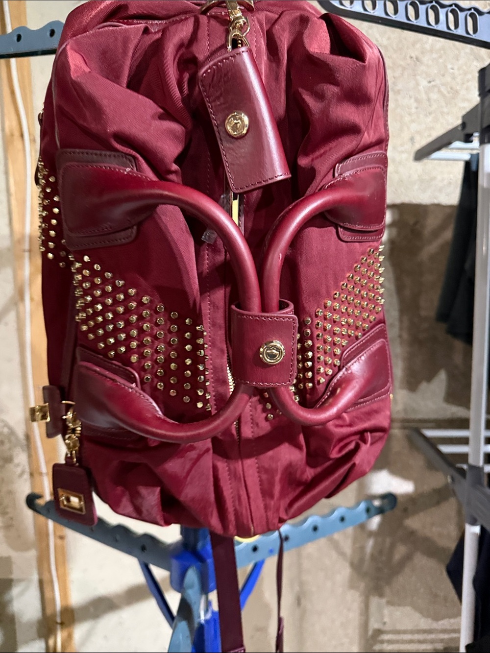 Women's Burgundy Studded Tote Bag